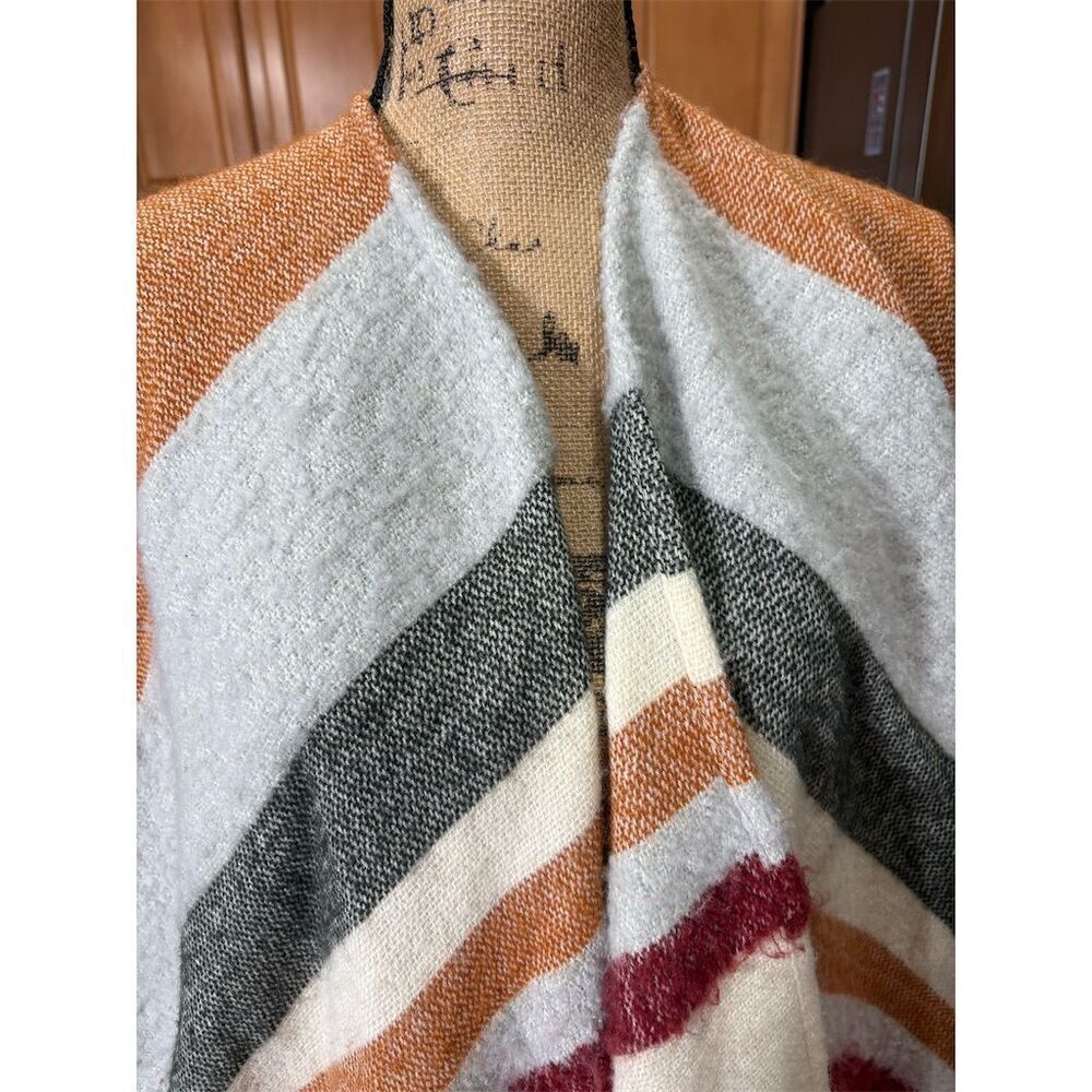 3/$15 Ana Women's Striped Poncho Gray & Orange Fringe One Size - Picture 5 of 8